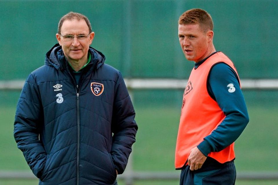 Republic of Ireland manager Martin O'Neill with James McCarthy, during squad training. Gannon Park, Malahide, Co. Dublin. Picture credit: David Maher / SPORTSFILE
