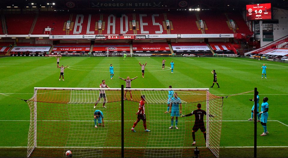 Sheffield United's Lys Mousset (centre) scores his side's second goal. Photo: Oli Scarff/NMC Pool/PA Wire