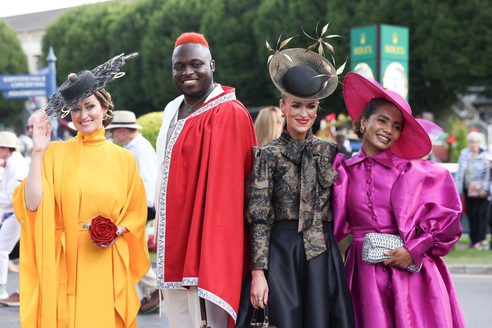 From left, Most Creative Hat winner Laura Hanlon, Tressed to Impress winner Babatunde Alabi, Best Dressed First Prize winner Lorraine Ryan Kelly and runner-up Jodie da Silva Photo: Leon Farrell/Photocall Ireland