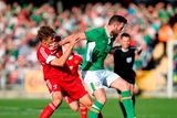 thumbnail: Republic of Ireland's Daryl Murphy (right) and Belarus' Alyaksandr Martynovich battle for the ball during the International Friendly match at the Aviva Stadium, Dublin