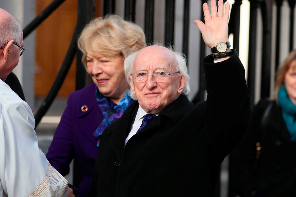 Irish President Michael D Higgins arrives for the funeral of the celebrated broadcaster Gay Byrne at St. Mary's Pro-Cathedral in Dublin. PA Photo. Picture date: Friday November 8, 2019. See PA story FUNERAL Byrne. Photo credit should read: Brian Lawless/PA Wire
