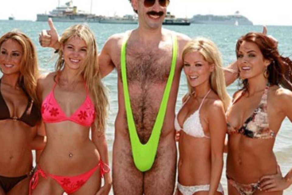 His legendary Kazakstahni character,
                        Borat caused a stir in Cannes in this fluoro 'mankini' which has 
gone on to become the costume of choice for a generation of stag-doers.
