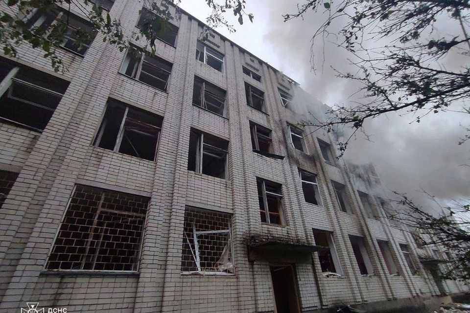 Smoke rises from a building damaged by a Russian strike in Uman, Ukraine (Ukrainian Emergency Service via AP)