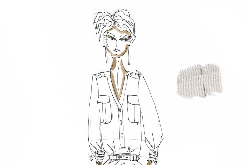 “This collection is fresh, young, sprezzatura (an Italian word meaning to make one’s actions seem effortless),” says Paul Costelloe. Sketch: Courtesy of Paul Costelloe