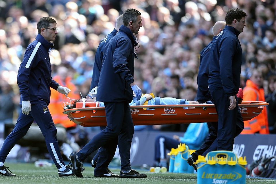 Manchester City's David Silva had to be carried off on a stretcher against West Ham on Sunday