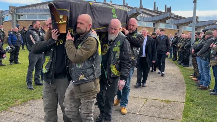 ‘Today, brother, we say farewell as we take you on your final ride’ – Procession of motorbikes accompany Christian Rasmussen on his final journey