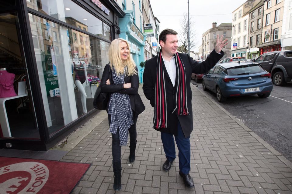 Minister of Environment, Community & Local Government Alan Kelly goes walkabout with Niamh Horan in Nenagh, Co. Tipperary last Friday.