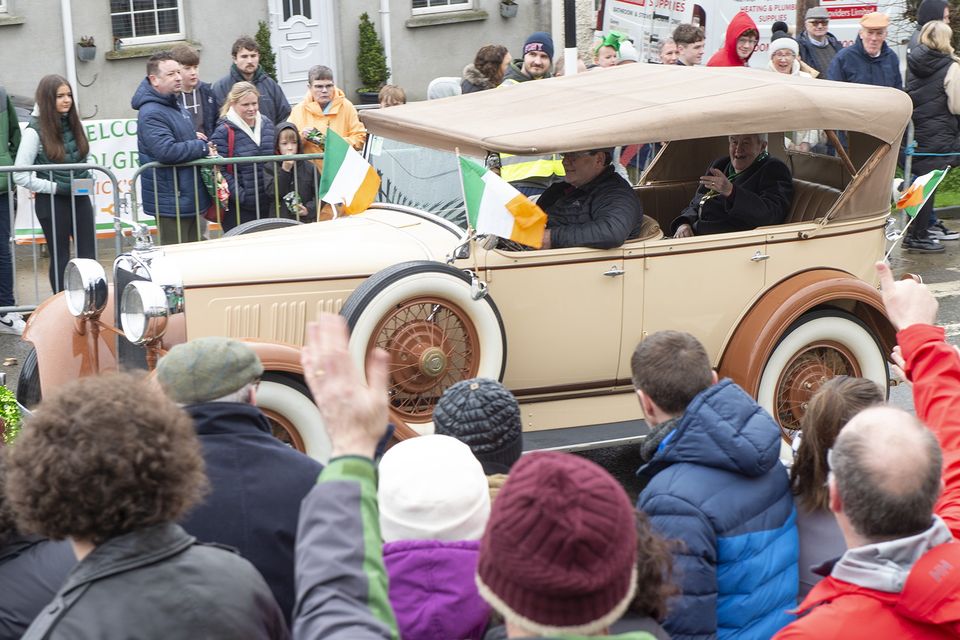 The Grand Marshall Kieran Byrne during the St Patrick's Day parade in Coolgreany. Pic: Jim Campbell