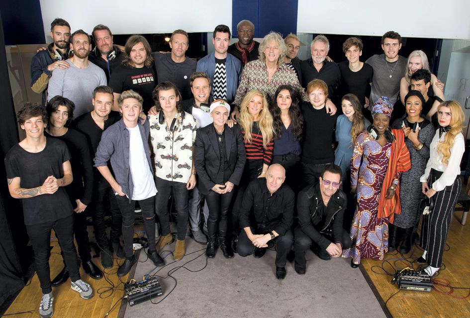 Band Aid 30 artists recording the new version of the song Do They Know It's Christmas?