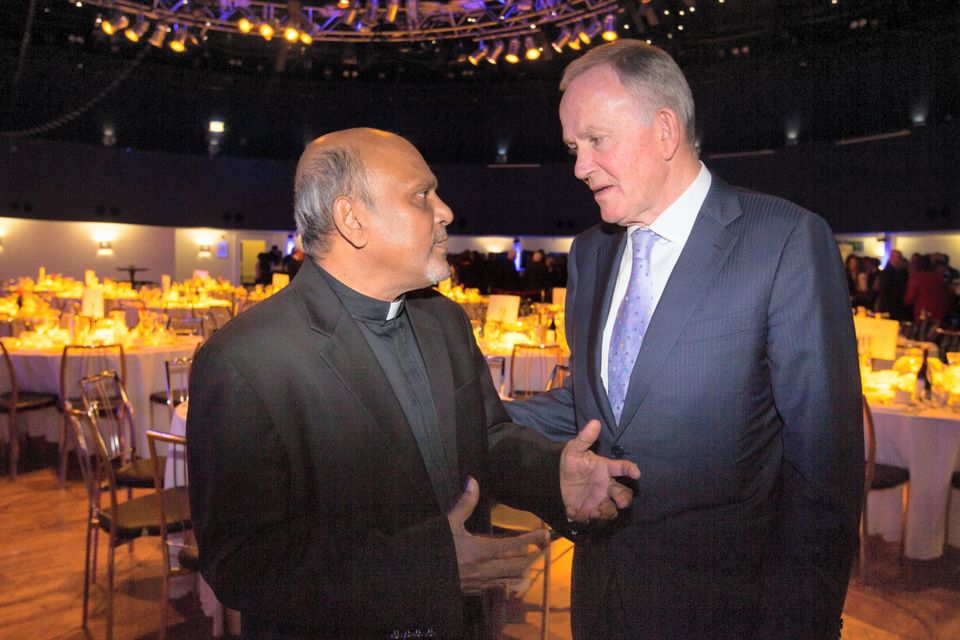 Monsignor Gregory Ramkissoon and Leslie Buckley, chairman of INM, at the Mustard Seed charity lunch in the Mansion House, Dublin. Picture: Mark Condren
