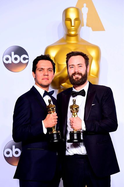 Shan Christopher Ogilvie (left) Benjamin Cleary (right) with the Academy Award for Best Live Action Short Film in the press room of the 88th Academy Awards held at the Dolby Theatre in Hollywood, Los Angeles, CA, USA, February 28, 2016. PRESS ASSOCIATION Photo. Picture date: Sunday February 28, 2016.