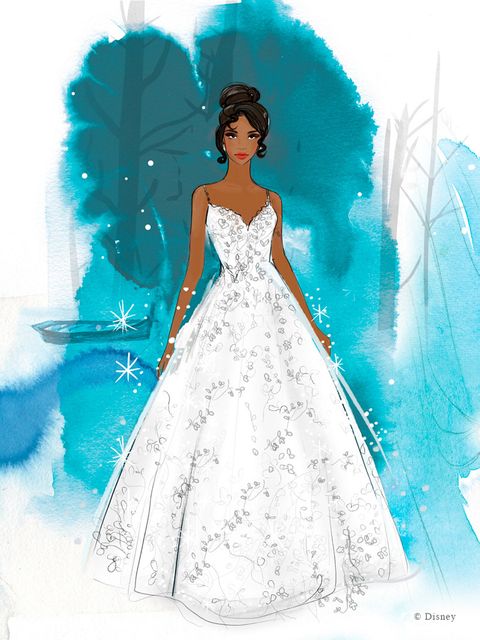 Disney Weddings  drawing of the Tiana inspired wedding dress.