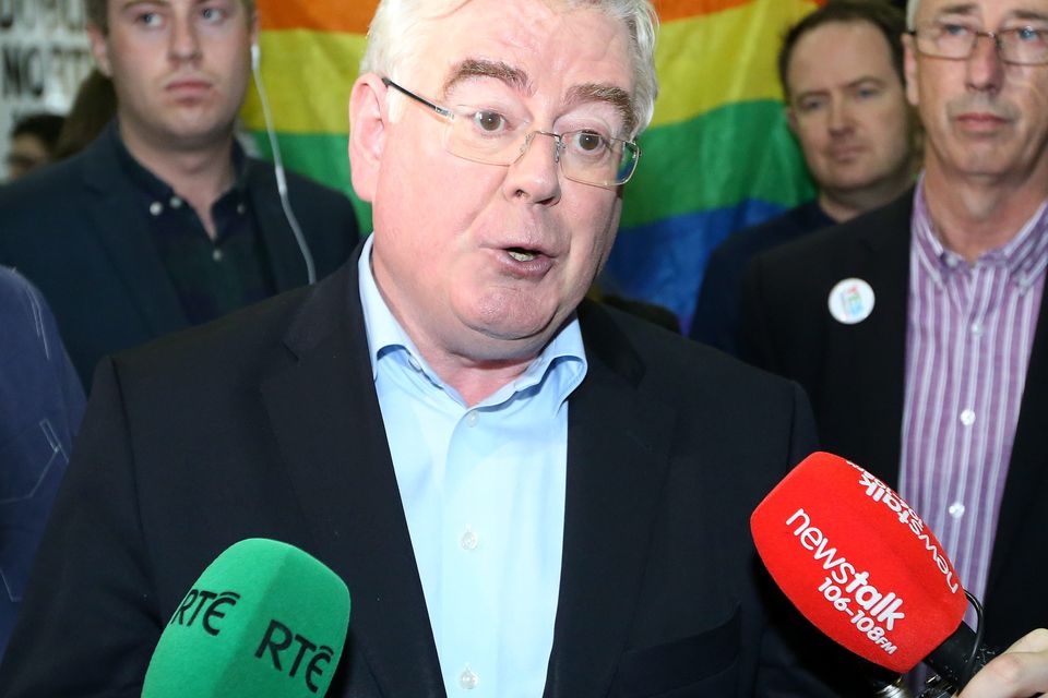 Eamon Gilmore pictured after he arrived at the Marriage Equality Referendum and the  Presidential Age Referendum count  in the RDS Simmonscourt .
Pic Frank Mc Grath