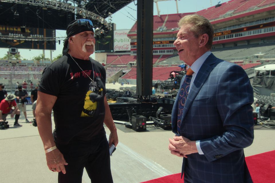 Hulk Hogan with Vince McMahon on Mr McMahon on Netflix