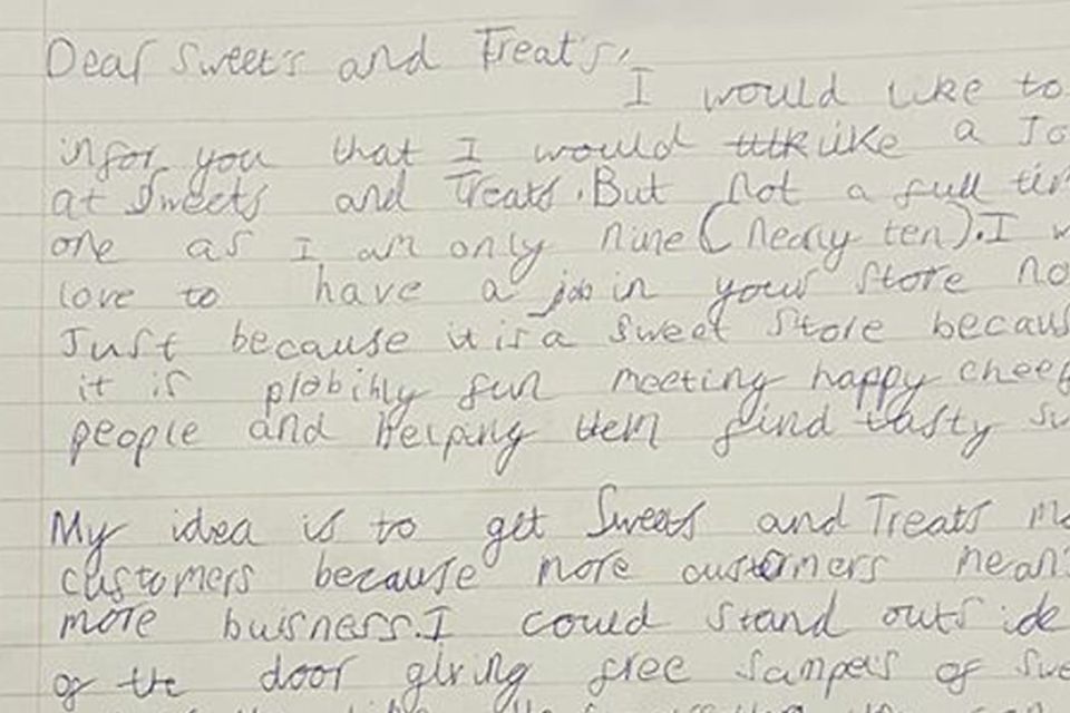 A handwritten letter sent by schoolboy Ryan Dobson to a sweet shop in South Shields (Sweets and Treats/PA)
