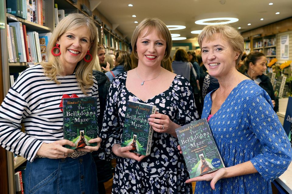 Authors Sinéad Crowley (centre) with Sinéad Moriarty and Liz Nugent at the launch of The Belladonna Maze in Dublin this evening. Picture: Gerry Mooney
