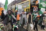 thumbnail: A group of protesters marched towards the St Patrick's Day parade route before being blocked by gardaí