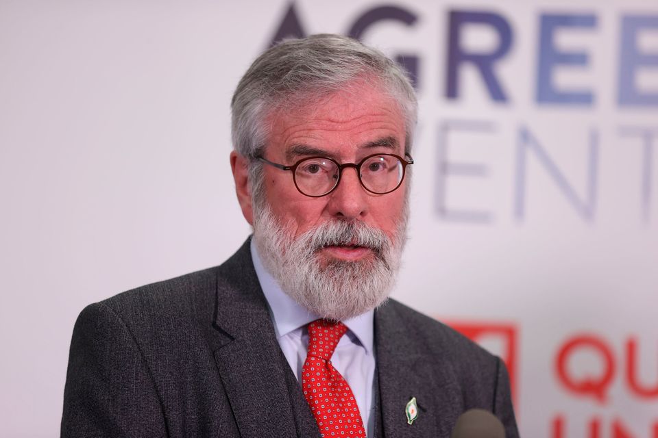 Gerry Adams speaks to media last year at Belfast conference marking 25th anniversary of Good Friday Agreement. Photo: PA