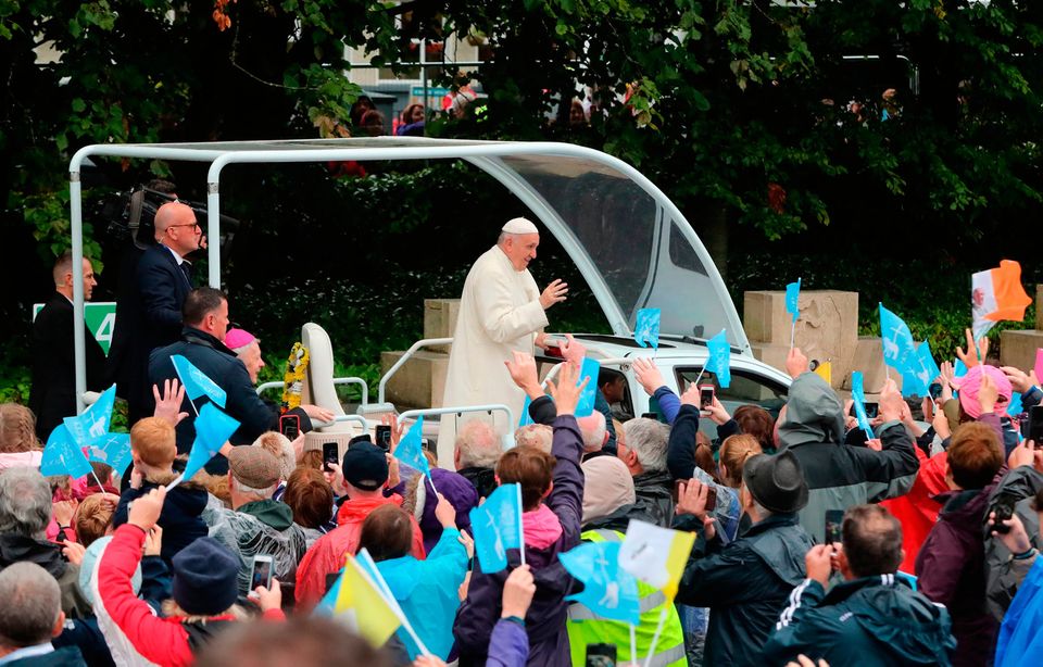 Pope Francis arrives for his visit to Knock Holy Shrine, in County Mayo to view the Apparition Chapel and to give the Angelus address.
Niall Carson/PA Wire