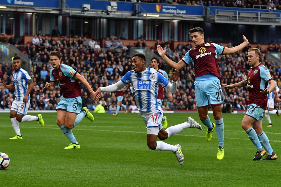 Rajiv van La Parra, centre, saw his dive against Burnley condemned by both managers after Huddersfield's 0-0 draw at Turf Moor