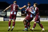 thumbnail: Frantz Pierrot is congratulated by Drogheda United teammates Gary Deegan, Luke Heeney and Aaron McNally after scoring against Sligo Rovers from the penalty spot. Photo by Shauna Clinton/Sportsfile