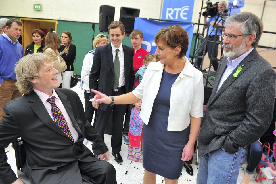 Brian Crowley, Liadh ni Riada and Gerry Adams at MEP South at the Euro Count centre, Nemo, Cork