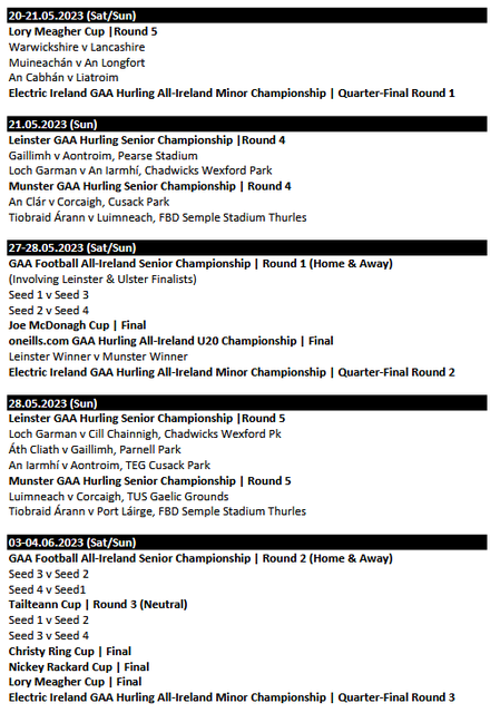 2023 Club Championship Fixtures for Int Round 1 & Senior Round 2