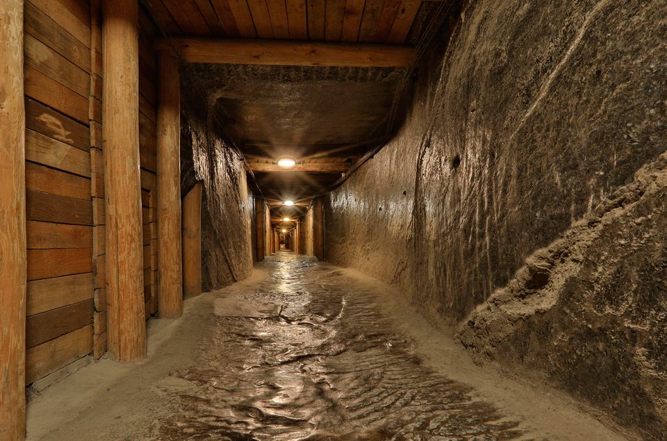 Wieliczka Salt Mine, near Krakow. One of the many miners' tunnels. PA Photo/Handout.