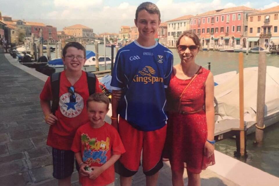Clodagh Hawe with her sons Niall, Ryan and Liam on holiday