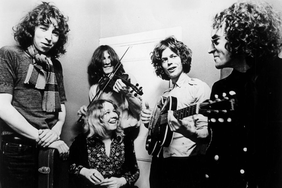 ‘The British Jefferson Airplane’: Fairport Convention in 1969; Richard Thompson, Sandy Denny (seated) Simon Nicol, Martin Lamble and Ashley Hutchings. Photo by Gems/Redferns