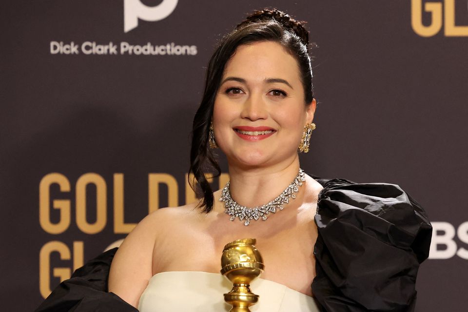 Lily Gladstone poses with the award for Best Performance by a Female Actor in a Motion Picture Drama for "Killers of the Flower Moon" at the 81st Annual Golden Globe Awards in Beverly Hills, California, U.S., January 7, 2024. REUTERS/Mario Anzuoni