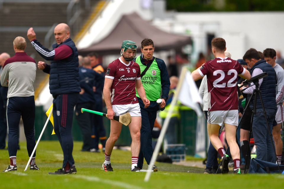 Galway's Cathal Mannion leaves the field after picking up an injury against Antrim. Photo: Tom Beary/Sportsfile
