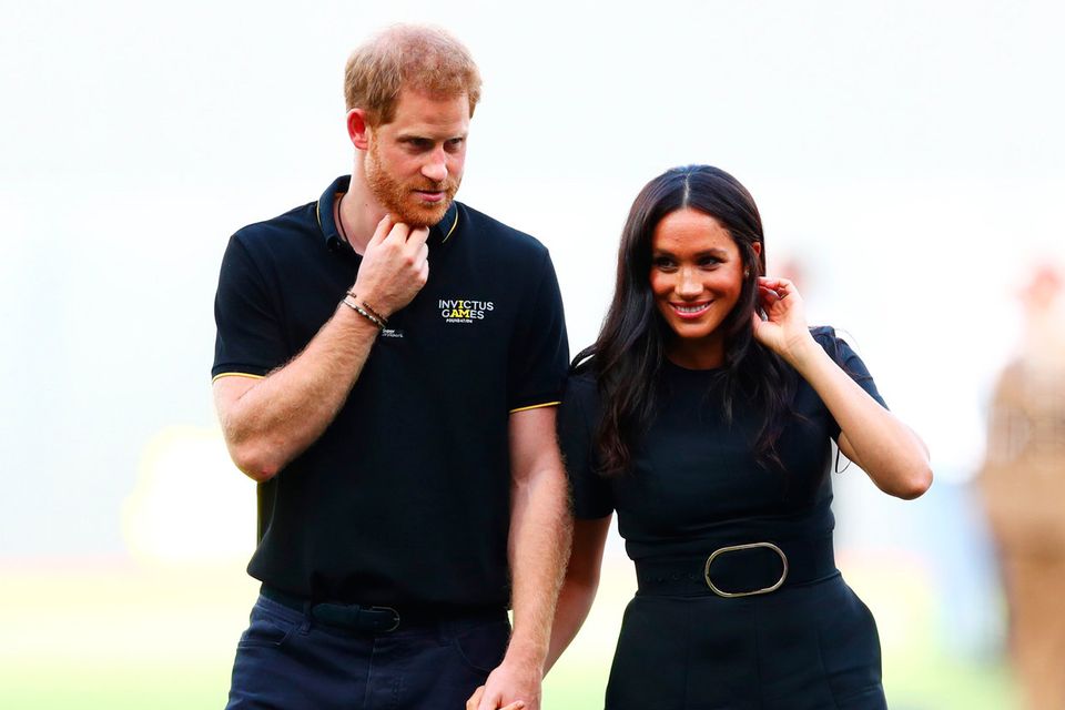 Prince Harry, Duke of Sussex and Meghan, Duchess of Sussex look on during the pre-game ceremonies before the MLB London Series game between Boston Red Sox and New York Yankees at London Stadium on June 29, 2019 in London, England. (Photo by Dan Istitene - Pool/Getty Images)