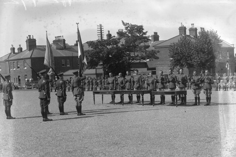 National Army - Commissioning of Volunteer Cadets. Commissions Ceremony taking place. 1935 (Part of the NPA/Independent Newspapers Collection)