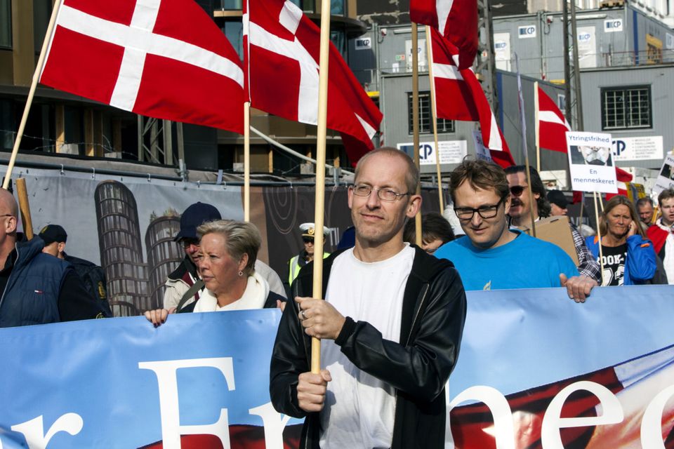 Xenophobic tone: A protest march organised by For Freedom (For Frihed) against Muslim immigration winds its way through Copenhagen. Photo: Ole Jensen/Corbis via Getty images
