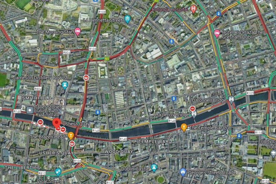 Google Maps shows the traffic jam in red this morning