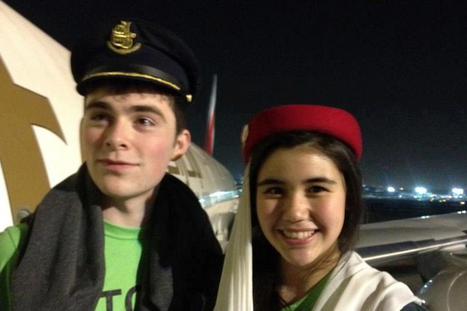 Brian Cusack and Siona Wu Murphy of Team 32 stepping out of the plane in Dubai.
