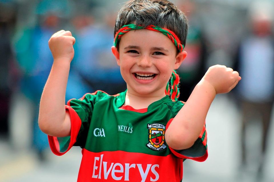 30 August 2015; Luke McDonnell, aged 5, from Louisburgh, Co. Mayo, on his way to the game. GAA Football All-Ireland Senior Championship, Semi-Final, Dublin v Mayo, Croke Park, Dublin. Picture credit: Dire Brennan / SPORTSFILE