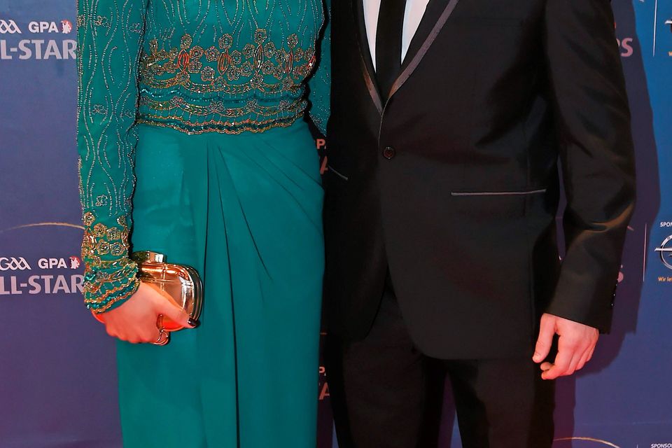 24 October 2014; Westmeath hurler Eoin Price and Caroline Kelly at the GAA GPA All-Star Awards 2014, sponsored by Opel, in the Convention Centre, Dublin. Picture credit: Paul Mohan / SPORTSFILE