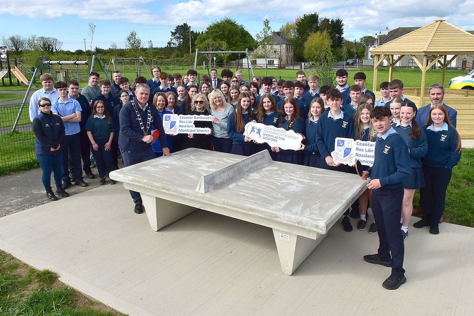 Cathaoirleach of Rosslare Municipal District, Cllr Ger Carthy with members of the RMD, TY students and teachers from Bridgetown College, pictured at the Youth Adds Value project in Bridgetown, on Tuesday morning. Photo: Jim Campbell