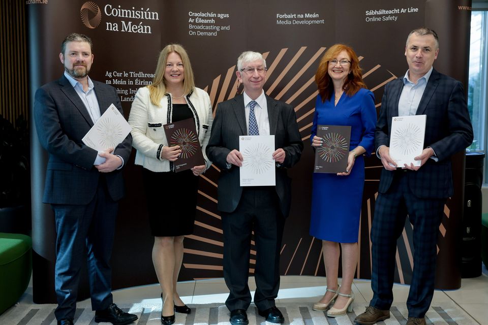 John Evans, Niamh Hodnett, Jeremy Godfrey, Aoife MacEvilly and Rónán Ó Domhnaill at the recent launch of Coimisiún na Meán’s Strategy Statement
