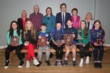 thumbnail: Bree AC Awards night in Bree Community Centre. Back row. Mary Stafford, Fr. Michael Byrne, Anne Dunne (on behalf of Pat O'Leary), Cllr. Cathal Byrne, Carmel Mernagh and Breda Kennedy. Front: Leah Bolger, Abbie Doyle,  Shane Laffan, Ava Wilson (Athlete of the Year) and Sarah O'Brien, Ciara Wilson and Ríona Kehoe.
