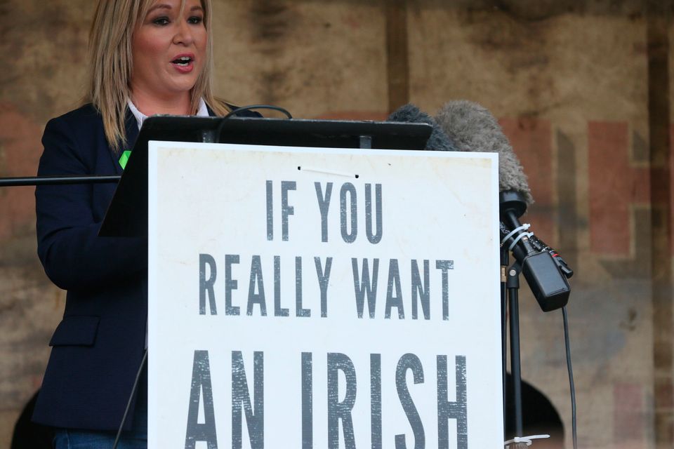 Sinn Fein leader for Northern Ireland Michelle O'Neill addresses a memorial event in Cappagh, Co Tyrone Photo: Brian Lawless/PA Wire