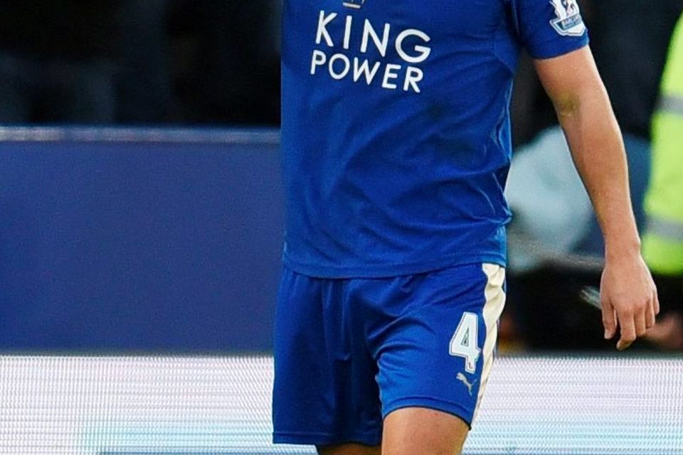 Danny Drinkwater celebrates after scoring the first goal for Leicester
