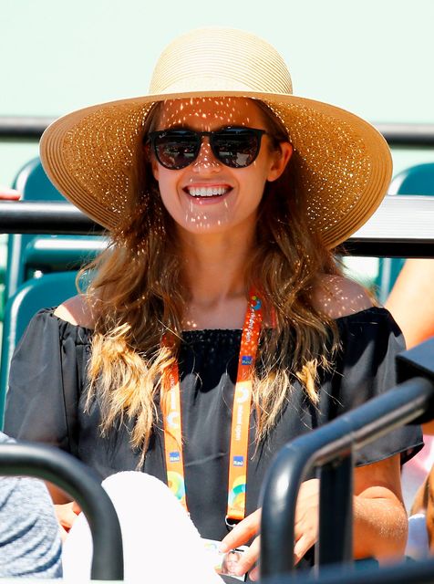 Kim Sears, fiance of  Andy Murray of Great Britain looks on during his match against  Kevin Anderson of South Africa during day 9 of the Miami Open at Crandon Park Tennis Center on March 31, 2015 in Key Biscayne, Florida.  (Photo by Al Bello/Getty Images)