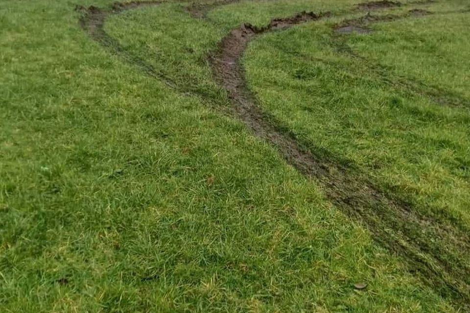 Tracks left by the car.