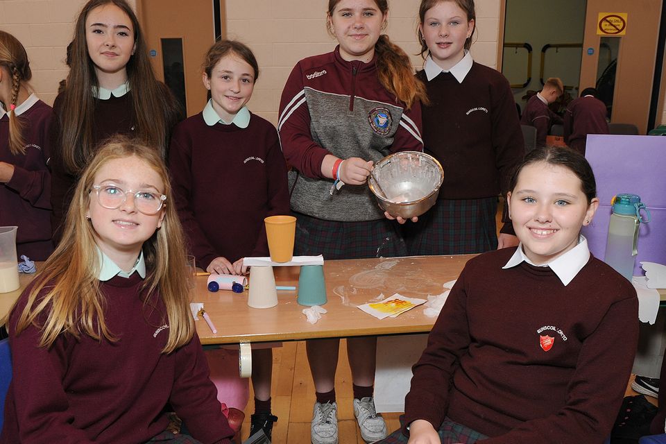 Nicola Redzella, Evie O'Shea, Elisa Doran, Sophia Thompson, Leah Nolan and Lucy Ward are pictured at the science fair in Bonscuil Loreto Gore on Friday.  Photo: Jim Campbell