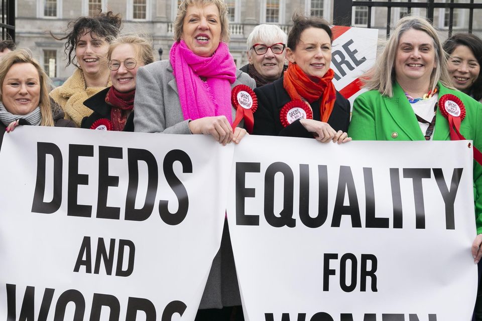 Labour Party leader Ivana Bacik TD Senator Marie Sherlock Cllr Emma Cutlip with Labour Women mark International Women’s Day by launching a campaign to hold a gender equality referendum this year at Leinster House, Dublin. Labour called on Government t