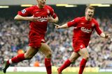 thumbnail: File photo dated 20-03-2005 of Liverpool's Steven Gerrard (left) celebrates after scoring the opening goal against Everton. 
Phil Noble/PA Wire.