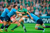 thumbnail: 4 October 2015; Dave Kearney, Ireland, is tackled by Tommaso Allan and Francesco Minto, Italy. 2015 Rugby World Cup, Pool D, Ireland v Italy. Olympic Stadium, Stratford, London, England. Picture credit: Brendan Moran / SPORTSFILE